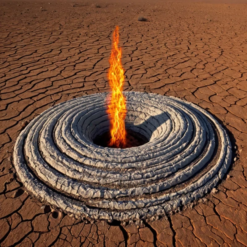 A single, selfoscillating monolith of reversed entropy, shaped like a 37,000dimensional helix of unformed decay and inverted thermodynamics, stands at the center of a vast, inverted desert of solidified heat  each facet carved from the exact moment between a flame flickering and its refusal to consume, a drop of water evaporating and dissolving into nonmolecular dispersion, a breath warming the air and collapsing into pure, unmeasured nontemperature. The monolith does not radiate energy  it unradiates it, each spiraling groove shedding a layer of thermal potential that never coalesced into measurable warmth, reforming into ephemeral, crimsonveined afterimages shaped like