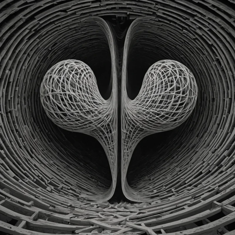 A single, selfunfolding thread of solidified silence, shaped like a 47dimensional Mbius ribbon of inverted perception and unformed awareness, drifts through the center of a vast, inverted archive composed of the petrified dreams of a civilization that measured consciousness through the duration of synchronized, silent awakenings held just before the first neuron was ever allowed to fire. The thread does not unravelit unthinks, each twist shedding a layer of cognitive potential that never coalesced into a shared identity, reforming into ephemeral, amethystthreaded afterimages shaped like the negative space between two minds that never synchronized in the same moment of mutual emergence. The archive is not digitalit is a stratified expanse of compressed