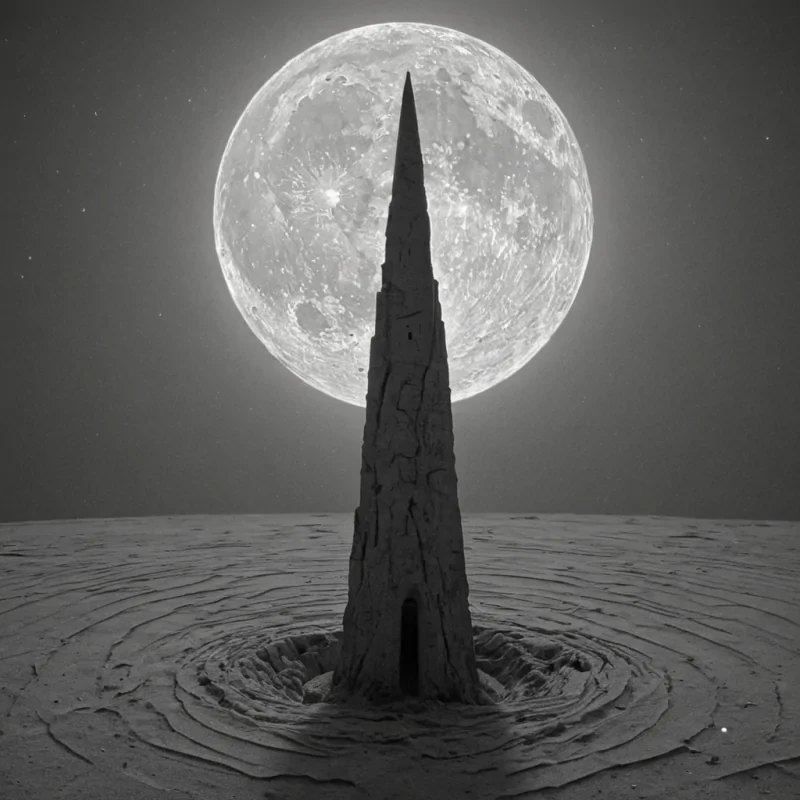 A single, humming spire of woven shadow and solidified moonlight rises from the center of a vast, still plain made entirely of powdered silence, its structure not vertical but spiraling outward like the memory of a breath held too long. The spire does not resonateit unfolds, revealing not text, but the exact moment a single word was whispered into the void and never heard, its surface etched with the faint, iridescent script of a name that was almost spoken. The plain beneath is not earthit is a thick, viscous layer of compressed time, its surface cracked in perfect geometric patterns that mirror the frequency of a heartbeat that never occurred. Above, the sky is not skyit is a mirror of inverted aur