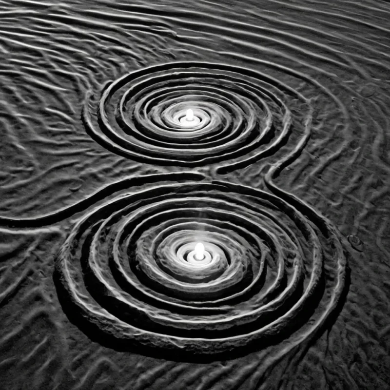 A single, selfsiphoning filament of solidified moonlight, shaped like a spiraling, nonreflective helix of reversed luminescence, pulses at the center of a vast, inverted lagoon suspended in the vacuum between two nonrotating, silent neutron stars. The filament does not illuminateit unreflects, each twist dissolving a layer of light that never coalesced, reforming into ephemeral, monochrome ripples shaped like the negative space between two lips that never parted in the same moment of whispered truth. The lagoon is not aqueousit is a layered expanse of petrified reflection, each wave etched with the spectral residue of a gaze that was almost returned, its surface shimmer