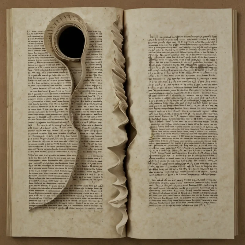 A single, selferoding scroll of woven shadow, shaped like a spiraling, nonreflective parchment of unlit ink, unfurls at the center of a vast, still archive suspended in the vacuum between two collapsing tides of forgotten time. The scroll does not unravelit unwrites, each fracture dissolving a layer of narrative that never existed, revealing a hollow core shaped like the negative space between two pages that never turned in the same breath of silence. The archive is not wood or stoneit is a layered expanse of solidified narrative inertia, each shelf etched with the emotional residue of a story that was almost begun, its surfaces vibrating with the faint, harmonic afterimage of a voice that never dared to speak. The