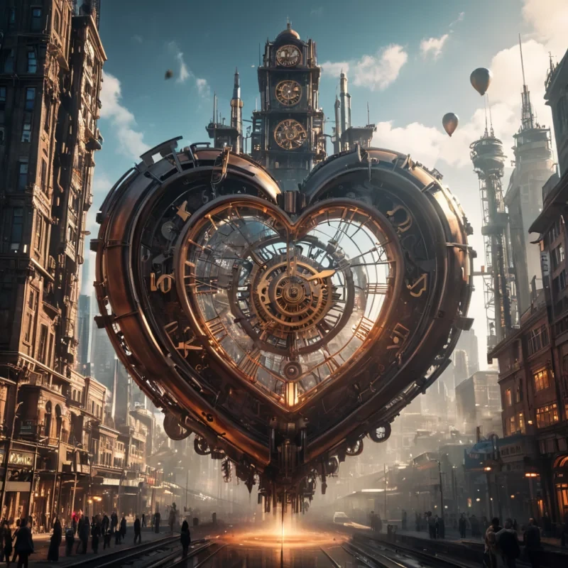 Photorealistic, colossal, floating, clockwork metropolis, its intricate, 4K, brassandsteel mechanisms ticking in ultra HD, casting dynamic, mechanical shadows on the mirrored, gearkissed void. Volumetric lighting accentuates the citys ethereal, steampowered towers, while atmospheric effects create a mesmerizing, industrial haze. Cinematic lighting bathes the scene in vibrant, warm hues, with lens flare emphasizing the citys central, radiant, pulsating, crystal pendulum heart, keeping the metropolis in harmonious, mechanical rhythm.