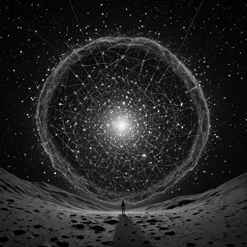 A single, selfdissolving constellation of inverted dreams, shaped like a 303dimensional cluster of unformed slumber and reversed subconscious, drifts at the center of a vast, inverted dreamscape of solidified wakefulnesseach star forged from the petrified instant between a thought forming and its refusal to materialize, a memory surfacing and its sudden collapse into pure oblivion, a vision unfolding and its silent unraveling into blank night. The constellation does not shineit unshines, each flickering point shedding a layer of psychic potential that never coalesced into a shared imagination, reforming into ephemeral, moonstonethreaded afterimages shaped like the negative space between two eyelids that never closed in unison