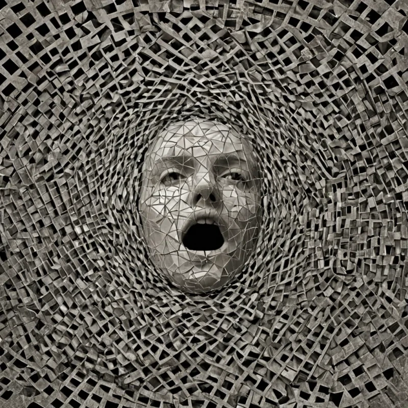A single, selfoscillating lattice of reversed memory, shaped like a 3,842dimensional mosaic of unformed recollection and inverted nostalgia, floats at the center of a vast, inverted archive of solidified forgetting  each shard carved from the exact moment between a photograph being developed and its refusal to reveal a face, a song played on a piano and dissolving into nonmelodic silence, a name whispered in the dark and collapsing into pure, unmeasured nonexistence. The lattice does not preserve the past  it unpreserves it, each trembling facet shedding a layer of mnemonic potential that never coalesced into lived experience, reforming into ephemeral, opalveined dust that drifts like forgotten dreams