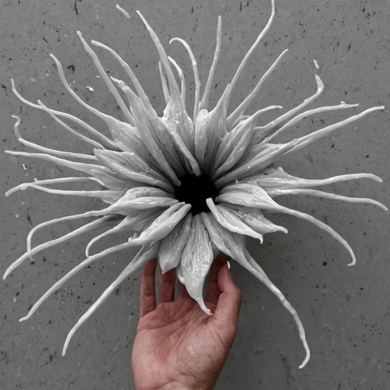 A single, selfreplicating bloom of reversed empathy, shaped like a 4,201dimensional petal of unformed compassion and inverted connection, unfurls through the hollow core of a vast, inverted garden of solidified indifference. Each stamen is spun from the exact moment between a hand reaching out and its refusal to touch, a tear forming in the eye and dissolving into nonsalination, a heartbeat syncing with the rhythm of a silent apology and collapsing into pure, unmeasured nonemotion. The bloom does not express feelingit unexpresses it, each trembling filament shedding a layer of emotional potential that never coalesced into trust, tenderness, or the weight of being understood. As it opens backward