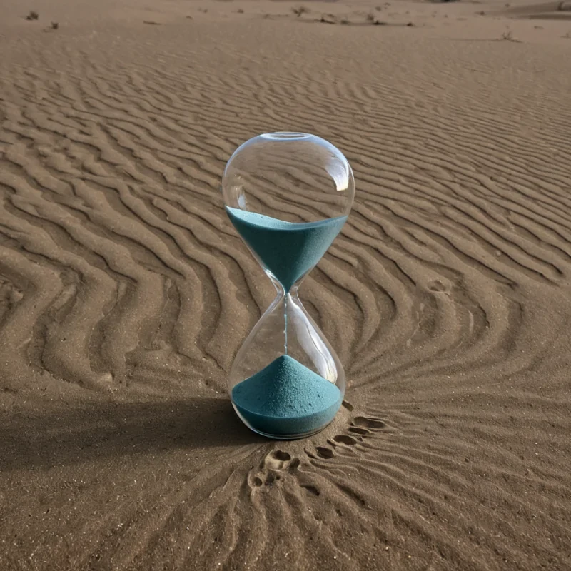 A single, floating hourglass made of solidified moonlight and woven silence hovers at the center of a vast, still desert composed entirely of powdered stardust, its sand not granular but crystalline, each grain etched with the faint, iridescent script of a dream that lasted only a breath. The hourglass does not pourit reverses, with time flowing upward in slow, silent waves, causing the desert floor to ripple like a frozen lake of liquid memory, each ripple forming the shape of a promise made in silence. The glass is not transparentit is a thick, viscous layer of compressed breath, its surface cracked in perfect geometric patterns that mirror the frequency of a heartbeat that never occurred. Above, the sky is