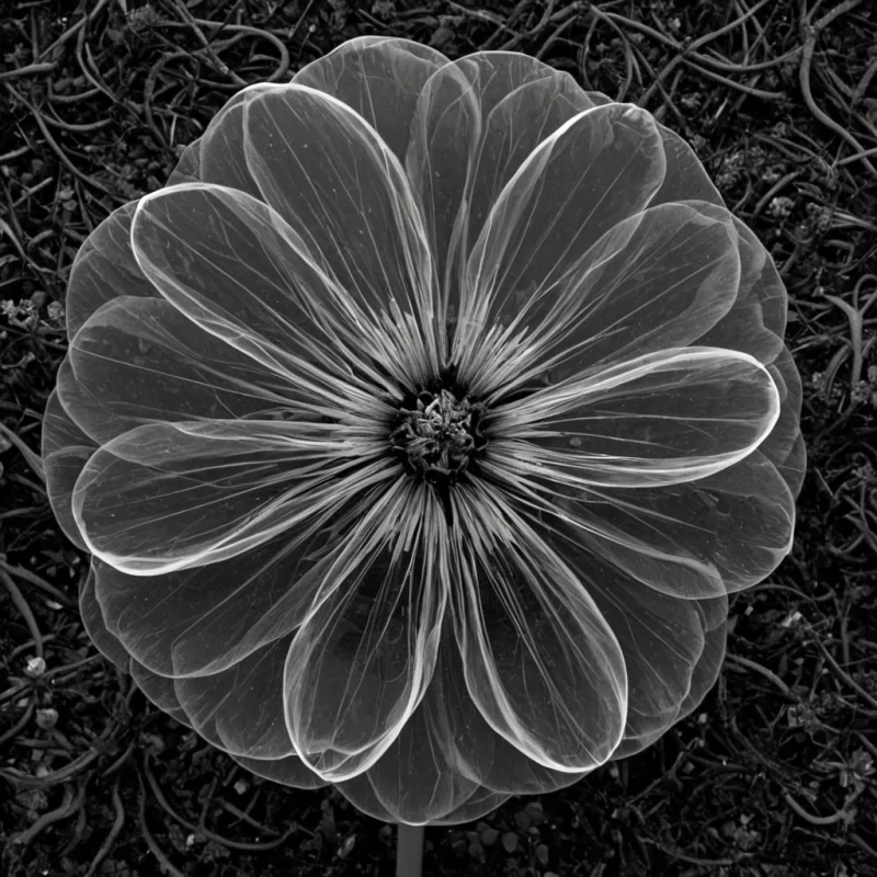 A single, selfunfolding filament of reversed silence, shaped like a 1,000,000,000dimensional thread of unformed stillness and inverted resonance, floats at the center of a vast, inverted garden of solidified sound. Each strand is spun from the exact moment between a flower blooming in the dark and its refusal to open, a bee hovering over a petal and dissolving into nonvibration, a whisper carried on the wind and collapsing into pure, unmeasured nonaudibility. The filament does not contain quietit uncontains it, each unraveling point shedding a layer of acoustic potential that never coalesced into harmony, rhythm, or echo, reforming into ephemeral