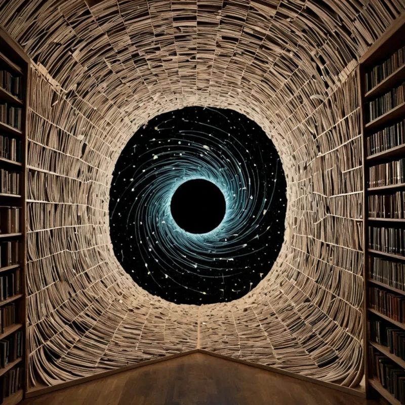 A single, selfreflecting filament of compressed stillness, shaped like a spiraling, nonNewtonian ribbon of frozen breath, pulses at the center of a vast, inverted library suspended in the void between two nonrotating, silent stars. The filament does not vibrateit unreads, each coil dissolving a layer of text that never coalesced, reforming into ephemeral, iridescent pages shaped like the negative space between two eyes that never met in the same moment of comprehension. The library is not made of wood or paperit is a layered expanse of solidified silence, each shelf etched with the chromatic residue of a sentence that was almost written, its surfaces shimmering with the faint afterimage