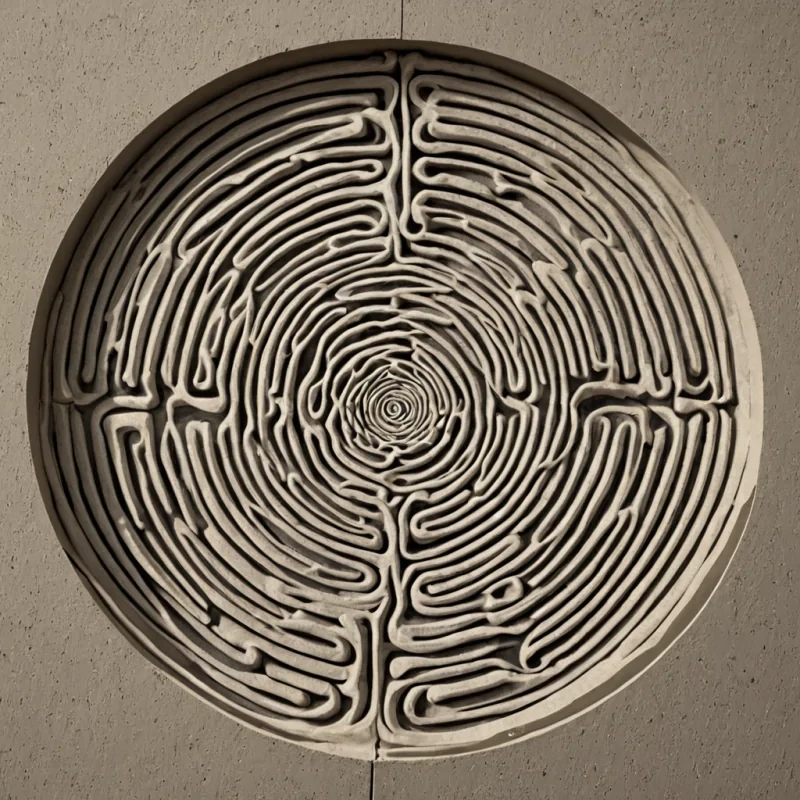 A single, selferoding glyph of reversed geometry, shaped like a 9,876dimensional knot of unformed symmetry and inverted proportion, pulses at the center of a vast, inverted labyrinth of solidified asymmetryeach wall carved from the exact moment between a hand tracing a perfect circle and its refusal to close, a mirror reflecting a face and dissolving into nonreflective distortion, a heartbeat syncing with a metronome and collapsing into pure, unmeasured dissonance. The glyph does not define formit undefines it, each unraveling filament shedding a layer of structural potential that never coalesced into coherent shape, reforming into ephemeral, malachiteveined afterimages shaped like the negative