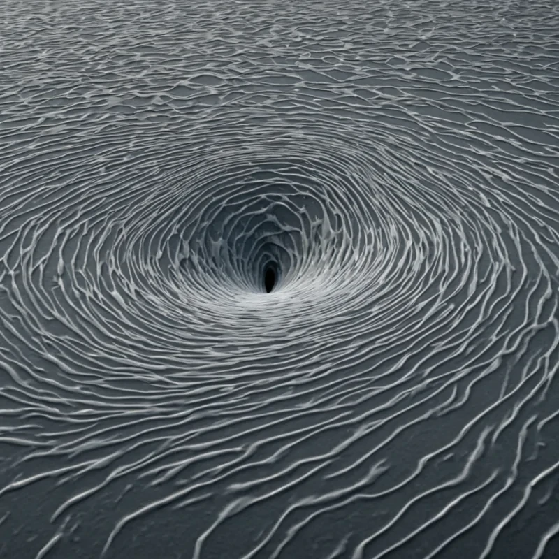 A single, selfoscillating membrane of inverted resonance, shaped like a 43dimensional ripple of unformed sound and reversed vibration, thrums at the center of a vast, inverted ocean of solidified breatheach wave frozen midcrisis in the exact moment between a sighs formation and its refusal to rise, a lullabys hum and its sudden silence, a heartbeats echo and its collapse into stillness. The membrane does not vibrateit unvibrates, each shimmering fold shedding a layer of acoustic potential that never coalesced into a shared melody, reforming into ephemeral, silverveined afterimages shaped like the negative space between two hands that never clapped in rhythm, suspended