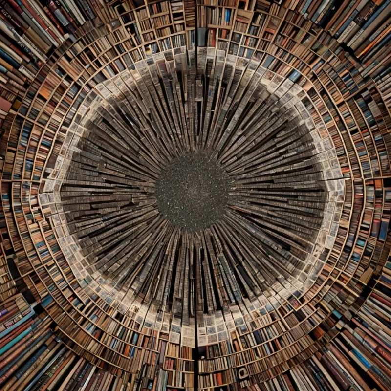 A single, selffragmenting mosaic of reversed time, shaped like a 739dimensional kaleidoscope of unformed chronology and inverted memory, rotates endlessly at the center of a vast, inverted library of solidified silenceeach bookshelf carved from the exact moment between a page turning and its refusal to be read, a sentence being written and dissolving into nonlinguistic ash, a story beginning and collapsing into pure, unspoken stillness. The mosaic does not recordit unrecords, each shattering shard shedding a layer of narrative potential that never coalesced into a shared past, reforming into ephemeral, amethystthreaded afterimages shaped like the negative space between two fingers that never traced the same line