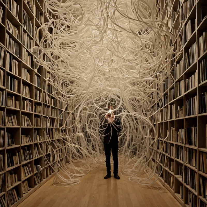 A single, selfilluminating filament of solidified breath, shaped like a spiraling, nonlinear wave of reversed lung resonance, pulses at the center of a vast, suspended archive of unspoken confessions where the shelves are not made of wood or metal, but of the compressed, unshared whispers of a civilization that communicated through the duration of synchronized exhalation. The filament does not breatheit unbreathes, each twist dissolving a layer of air that never formed into words, reforming into ephemeral, pearlescent vapor trails shaped like the negative space between two nostrils that never aligned in the same moment of mutual surrender. The archive is not linguisticit is a layered expanse of petrified intimacy, each