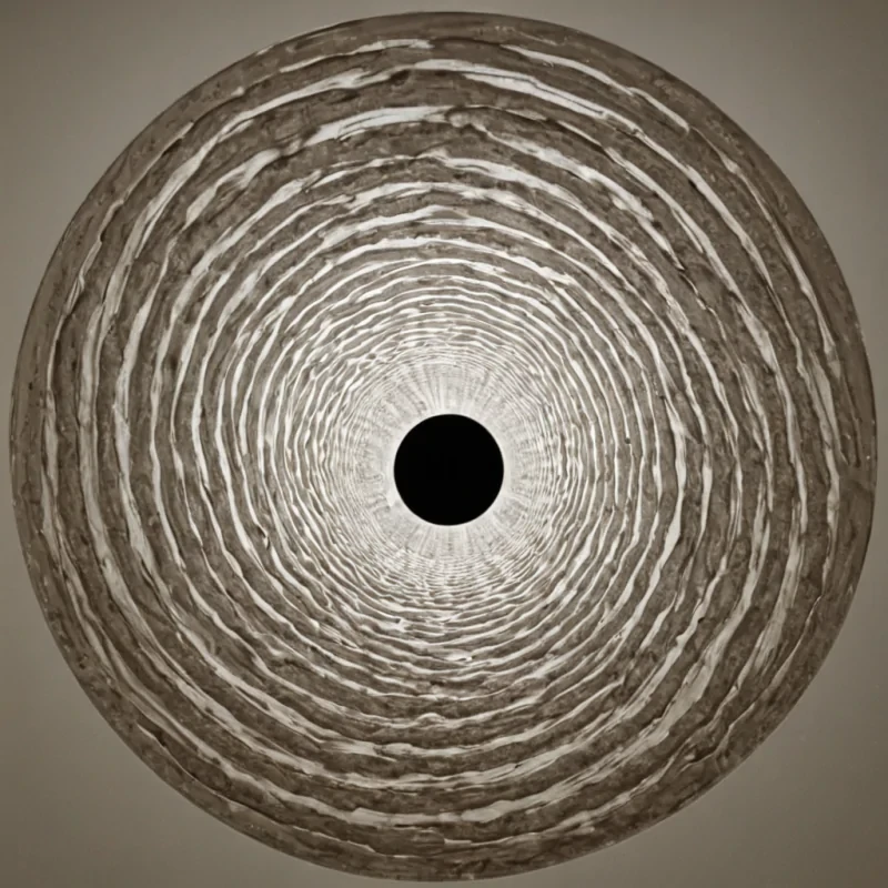 A single, selfresonating membrane of solidified sound waves pulses in the center of a vast, still archive composed entirely of inverted, petrified laughter from a civilization that communicated through the frequency of unbroken silences. The membrane does not vibrateit sings in reverse, each harmonic decay forming a slow, spiraling vortex shaped like the negative space between two lips that never parted, its surface shimmering with the faint, ultrasonic afterimage of a joke that was almost told. The archive is not made of paper or metalit is a layered expanse of suspended breaths from a thousand unspoken comedies, each shelf etched with the emotional residue of a punchline that never landed, its walls glowing with the