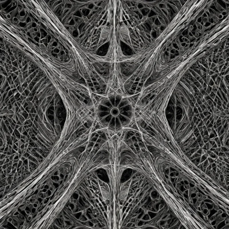 A single, selfoscillating membrane of liquefied geometry fractures through the center of a floating, inverted archive of unrecorded dreams, its surface not smooth but tessellated with the fractal echoes of a thought that never cohered. The membrane does not rippleit folds inward with each breath, compressing the cognitive weight of a thousand unrealized identities into a dense, prismatic knot that thrums with the harmonic resonance of a name whispered in a language that only exists in the space between breaths. The archives shelves are not woodthey are hollowedout spines of solidified silence, each volume etched with the chromatic afterimage of a memory that never formed, their pages woven from the thermal inertia of