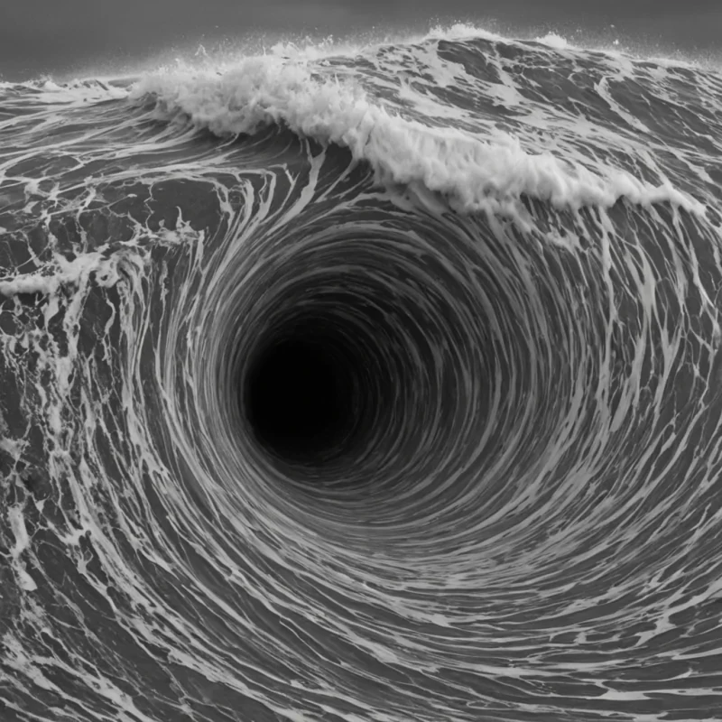 A single, selfundulating wave of reversed silence, shaped like a 14,321dimensional ripple of unformed stillness and inverted quiet, flows through the hollow core of a vast, inverted ocean of solidified noise. Each crest is spun from the exact moment between a whisper fading and its refusal to be heard, a door closing and dissolving into nonecho, a breath held in the throat and collapsing into pure, unmeasured nonaudibility. The wave does not carry soundit uncarries it, each trembling trough shedding a layer of acoustic potential that never coalesced into music, speech, or the weight of being overheard. As it undulates backward through the infinite trenches of the sonic abyss
