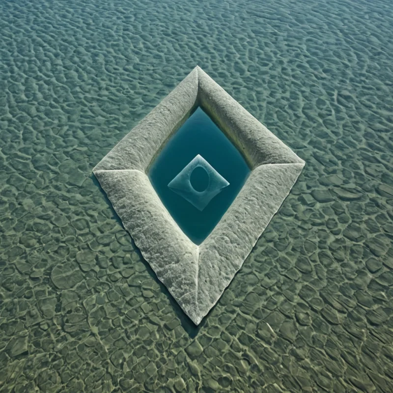 A single, selfilluminating membrane of crystallized silence, shaped like a hyperbolic paraboloid of suspended breath, hovers at the center of a vast, inverted lagoon built from the compressed, unreflected surfaces of a civilization that communicated through the duration of synchronized, silent gazing at the same unmirrored reflection. The membrane does not reflectit unreflects, each ripple dissolving a layer of perception that never coalesced into a shared image, reforming into ephemeral, pearllaced afterimages shaped like the negative space between two eyes that never met in the same moment of mutual stillness. The lagoon is not aquaticit is a stratified expanse of petrified gaze, each ripple