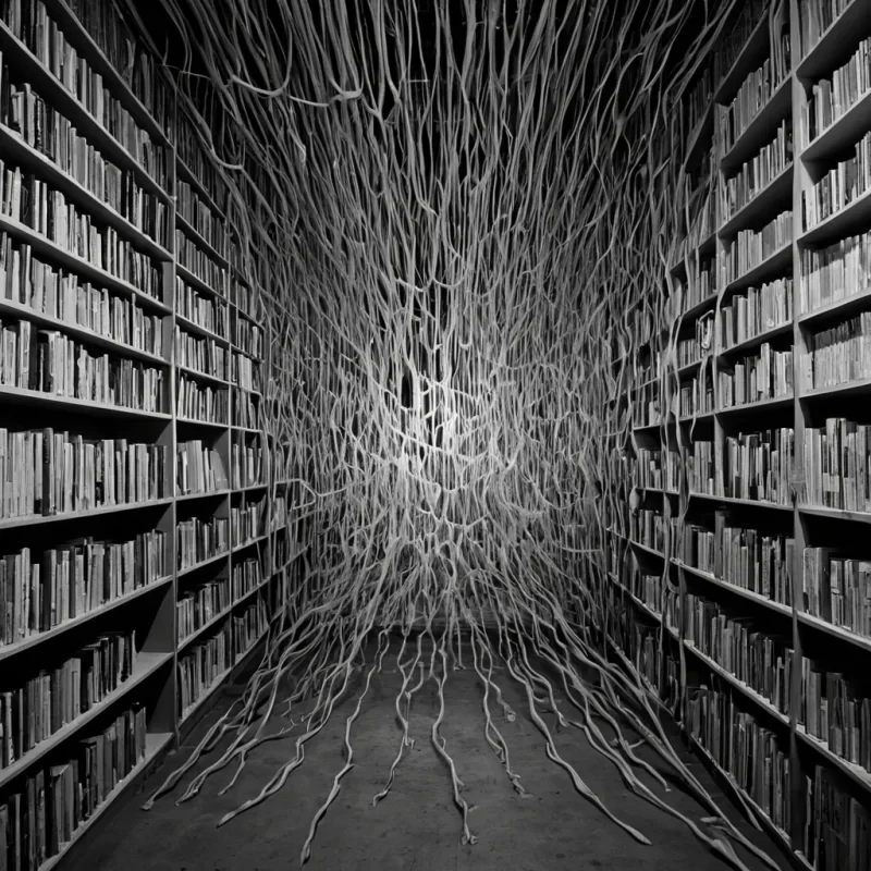 A single, selfsiphoning filament of crystallized moonlight weaves through the core of a vast, still archive composed entirely of inverted, nonreflective silence from a civilization that communicated through the texture of unblinking stillness. The filament does not flowit unreads, each pulse unraveling into a slow, backward cascade of refracted memory, reforming into ephemeral topologies shaped like the negative space between two breaths that never coexisted in the same atmosphere. The archive is not paperit is a layered expanse of petrified light from a million unobserved moments, each shelf etched with the emotional residue of a glance that was almost returned, its edges vibrating with the faint, phonetic afterimage