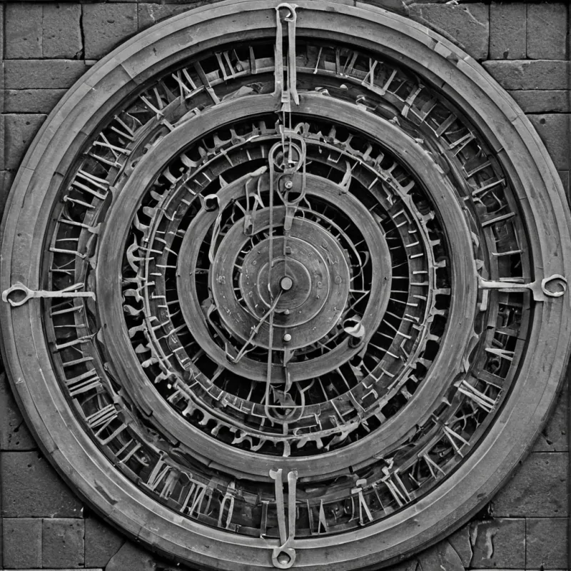 A single, selffragmenting filament of solidified quantum entanglement, shaped like a twisting, nonEuclidean braid of reversed causality, pulses at the center of a vast, inverted clocktower suspended in the vacuum between two nonrotating, silent white dwarfs. The filament does not unravelit unchronicles, each coil dissolving a layer of time that never coalesced, reforming into ephemeral, monochromatic gears shaped like the negative space between two hands that never turned a dial in the same moment of irreversible decision. The clocktower is not mechanicalit is a layered expanse of petrified simultaneity, each cog etched with the thermodynamic residue of a second that was almost lived