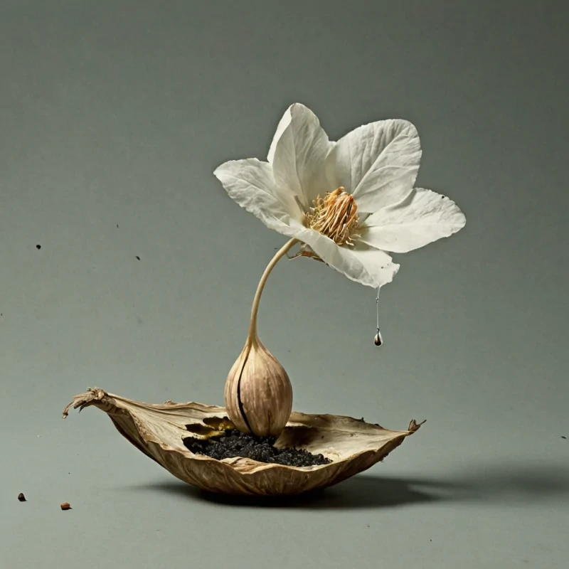 A single, selfsynthesizing bloom of reversed gravity, shaped like a 17,342dimensional petal of unformed weight and inverted mass, floats at the center of a vast, inverted orchard of solidified levitation  each branch carved from the exact moment between a seed breaking its shell and its refusal to fall, a bird taking flight and dissolving into nonaerodynamic stillness, a leaf drifting upward and collapsing into pure, unmeasured antigravity. The bloom does not anchor matter  it unanchors it, each trembling petal shedding a layer of gravitational potential that never coalesced into physical descent, reforming into ephemeral, emeraldveined afterimages shaped like the negative space