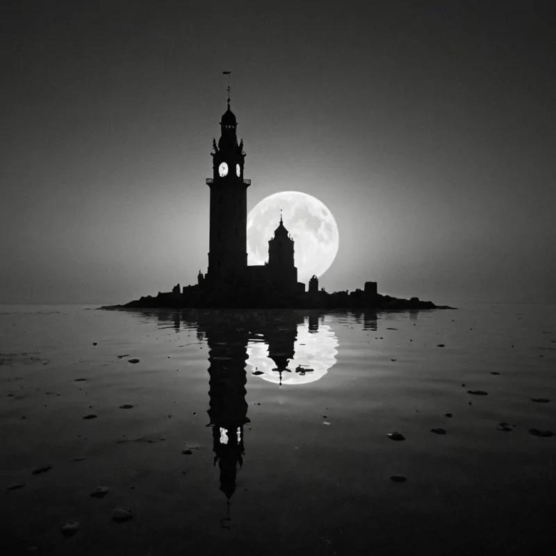 A single, selfluminous clocktower made of solidified moonlight stands at the edge of a floating archipelago of inverted glass islands, each island a perfect mirror of a different forgotten era, reflected not in time but in emotional frequency. The tower does not tell timeit hums a low, harmonic resonance that bends gravity into visible, slowmoving ripples across the surface of the islands, each ripple revealing a ghostly, translucent silhouette of a city that never was, built from the collective memory of a species that communicated through the weight of unlit candles. The sky is not airit is a thick, viscous fog of compressed breaths from a civilization that never spoke, each particle glowing with the faint, pulsing afterimage