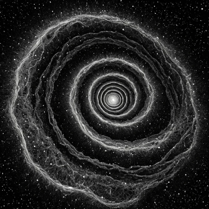 A single, selfigniting filament of solidified stardust, shaped like a 29dimensional spiral of inverted creation and unformed genesis, pulses at the center of a vast, inverted void sculpted from the petrified whispers of a civilization that measured meaning through the duration of synchronized, silent stares held just before the first word was ever allowed to emerge from the silence between stars. The filament does not burnit uncreates, each coil shedding a layer of potentiality that never coalesced into a shared origin, reforming into ephemeral, opalveined afterimages shaped like the negative space between two universes that never collided in the same moment of mutual becoming. The void is not emptyit is a stratified