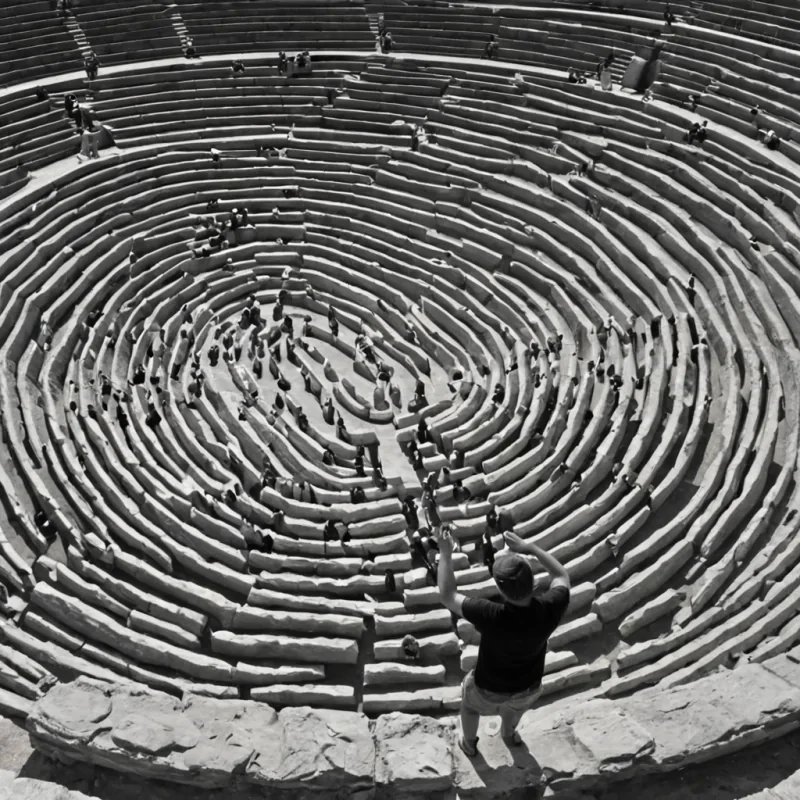 A single, selfoscillating membrane of solidified resonance, shaped like a 43dimensional Klein bottle woven from the inverted frequency of unharmonized laughter and unformed joy, pulses at the center of a vast, inverted amphitheater built from the petrified applause of a civilization that measured celebration through the duration of synchronized, silent clapping of the same unperformed ovation. The membrane does not vibrateit unlaughs, each ripple dissolving a layer of emotional potential that never coalesced into a shared cheer, reforming into ephemeral, amethystthreaded afterimages shaped like the negative space between two hands that never met in the same moment of mutual elation. The amphitheater is not ac