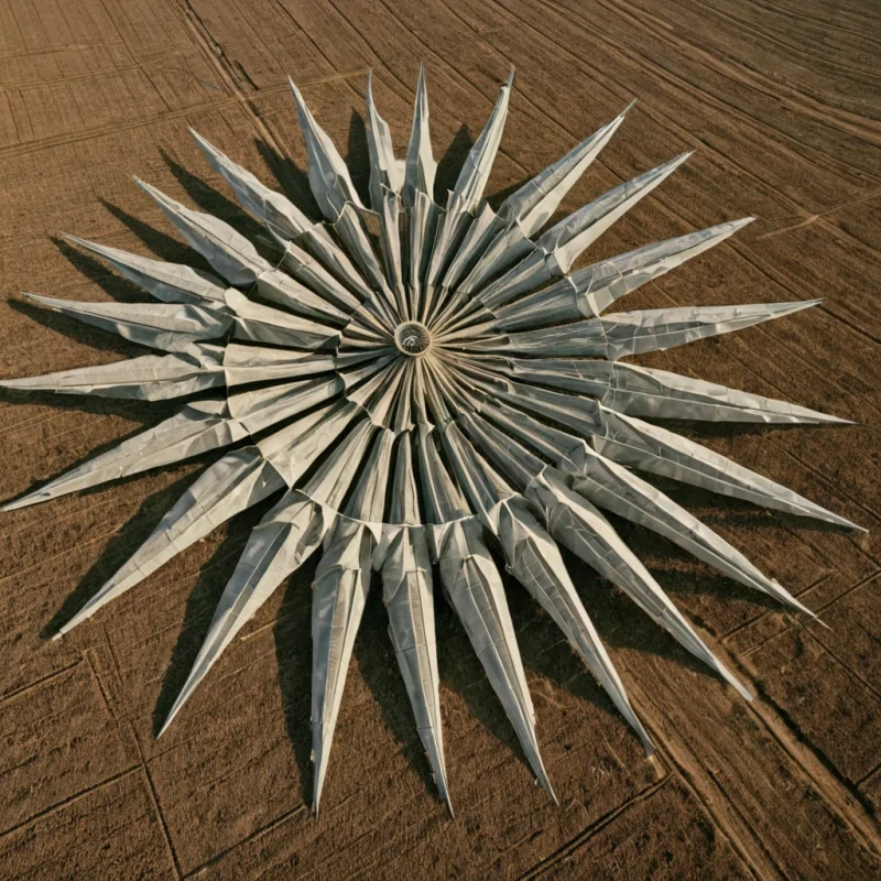 A single, selfoscillating membrane of solidified wind, shaped like a 11dimensional accordion of inverted pressure and unformed turbulence, hums at the center of a vast, inverted windmill farm built from the petrified gusts of a civilization that measured progress through the duration of synchronized, silent breaths exhaled just before the first leaf was ever lifted by a breeze. The membrane does not vibrateit unblows, each fold shedding a layer of aerodynamic potential that never coalesced into a shared current, reforming into ephemeral, jadethreaded afterimages shaped like the negative space between two blades that never spun in the same moment of mutual rotation. The farm is not mechanicalit is a stratified