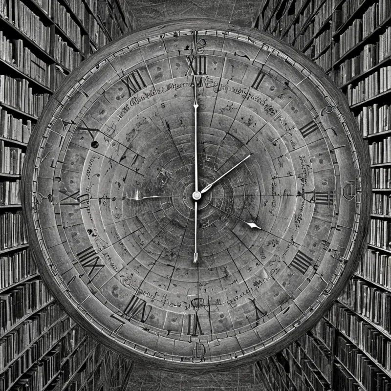 A single, selfrewriting scroll of reversed time, shaped like a 7,109dimensional palimpsest of unformed chronology and inverted causality, drifts at the center of a vast, inverted library of solidified paradox. Each line is etched from the exact moment between a decision being made and its refusal to unfold, a clock striking midnight and dissolving into nonsequitur, a memory forming in the mind and collapsing into pure, unmeasured nonlinear narrative. The palimpsest does not record eventsit unrecords them, each fading glyph shedding a layer of temporal logic that never coalesced into sequence, consequence, or narrative arc, reforming into ephemeral, obsidianveined smoke