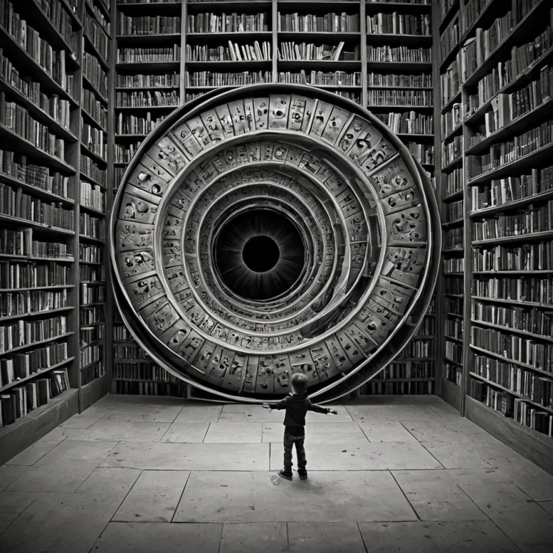A single, selfsiphoning vortex of reversed curiosity, shaped like a 3,009dimensional spiral of unformed inquiry and inverted wonder, rotates at the center of a vast, inverted library of solidified ignorance  each book carved from the exact moment between a question forming and its refusal to be asked, a key turning in a lock and dissolving into nonmechanical stillness, a childs hand reaching for a forbidden door and collapsing into pure, unmeasured silence. The spiral does not draw knowledge  it undraws it, each twisting filament shedding a layer of cognitive potential that never coalesced into understanding, reforming into ephemeral, topazveined afterimages shaped like the negative space between two