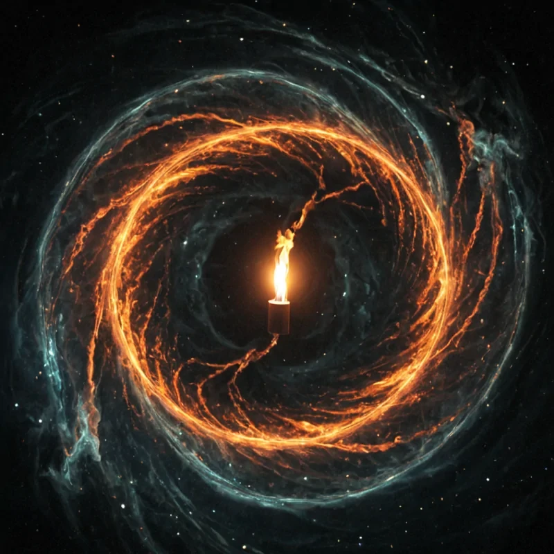 A single, selfresonating filament of reversed light, shaped like a 7,001dimensional helix of unformed photons and inverted luminescence, drifts through a vast, inverted nebula of solidified shadoweach filament carved from the exact moment between a star igniting and its refusal to emit, a flame flickering and dissolving into nonthermal stillness, a lens focusing and collapsing into pure, unmeasured darkness. The helix does not illuminateit unilluminates, each spiraling strand shedding a layer of radiant potential that never coalesced into visible energy, reforming into ephemeral, emeraldthreaded afterimages shaped like the negative space between two hands that never held a lantern in