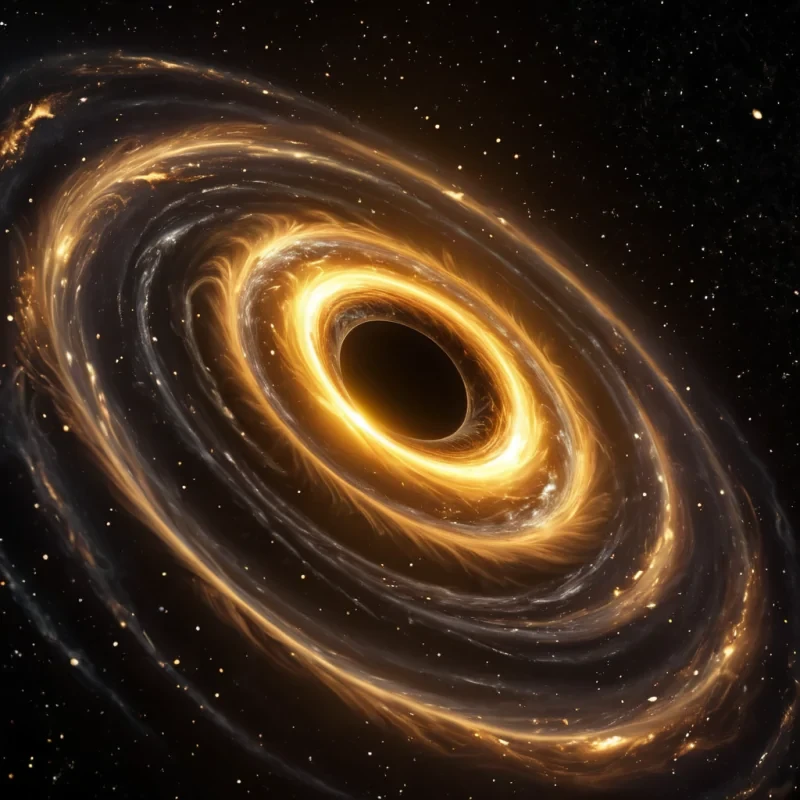 Bright golden colored Blackhole spinning slowly in space