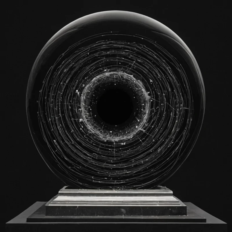 A single, obsidianblack spool of thread, woven from solidified silence and the faint afterimage of a forgotten heartbeat, rests atop a rotating plinth made of polished, selfrepairing obsidian that mirrors the surface of a black hole. The thread is not stillit unravels at a rate of one nanometer per century, each strand emitting a faint, subsonic hum that resonates with the emotional frequency of the observers last unspoken apology. The plinth rotates in perfect sync with the slow, rhythmic pulse of a dying star visible through a dome of transparent, crystallized night sky, which is not glass but a thin membrane of solidified darkness that shimmers with the faint, ghostly outlines of const