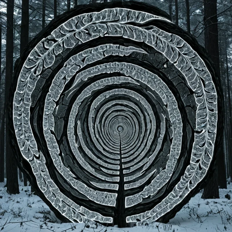 A single, selfrewriting fractal of compressed light, shaped like a 7dimensional helix of inverted perception and unformed sight, rotates slowly at the center of a vast, inverted forest of solidified windeach tree carved from the frozen breath of a civilization that measured truth not by logic, but by the duration of synchronized, silent glances held just before the first lie was ever spoken in a world where language was never spoken aloud. The fractal does not illuminateit unsees, each spiral shedding a layer of visual potential that never coalesced into a shared understanding, reforming into ephemeral, topazveined afterimages shaped like the negative space between two eyes that never blinked in unison during the same