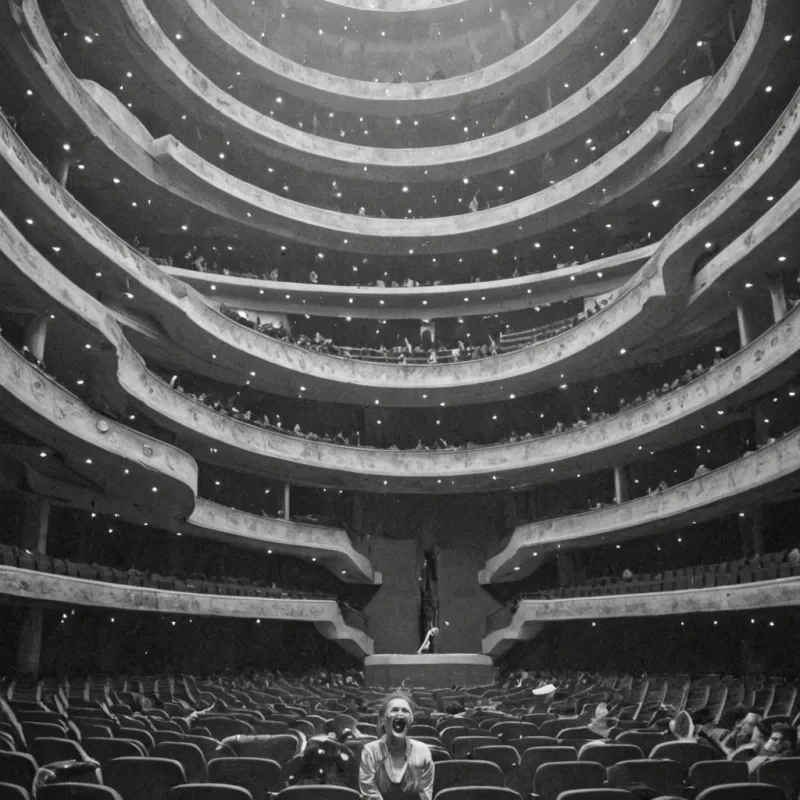 A single, selfreverberating column of solidified laughter, shaped like a 17dimensional helix of inverted joy and unformed euphoria, stands frozen at the center of a vast, inverted theater built from the petrified applause of a civilization that measured happiness not by smiles, but by the duration of synchronized, breathless chuckles held just before the first joke was ever permitted to land in a world where humor was forbidden. The column does not echoit unlaughs, each ripple shedding a layer of comedic potential that never coalesced into a shared grin, reforming into ephemeral, citrinethreaded afterimages shaped like the negative space between two mouths that never curved in unison during the same moment of suspended disbelief