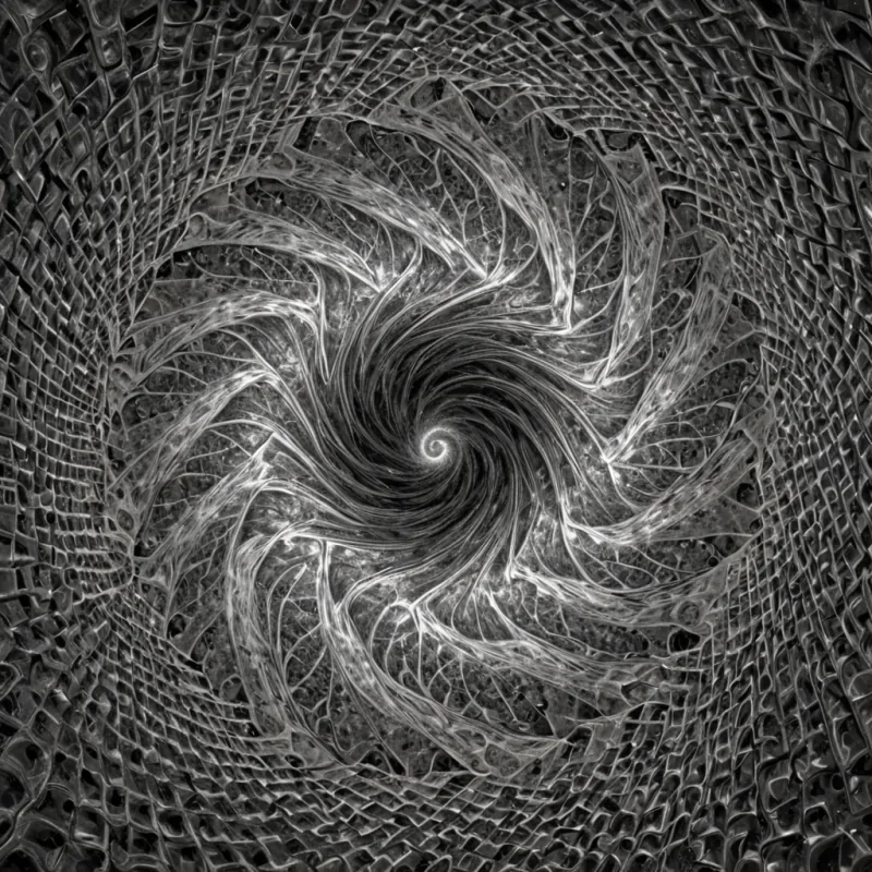 A single, selfilluminating fractal of woven quantum foam floats in the center of a vast, still chamber carved from the inside of a collapsing white dwarf, its surface not smooth but a living mosaic of shifting, nonEuclidean tessellations that pulse with the thermal afterimage of a question asked in a language composed of gravity waves. The fractal does not growit unfolds, revealing not depth, but a new dimension of meaning with each rotation, its edges glowing faintly with the chromatic residue of a decision made in perfect silence. The chamber walls are not stonethey are layered sheets of solidified vacuum fluctuations, each etched with the iridescent script of a lullaby sung in reverse time,