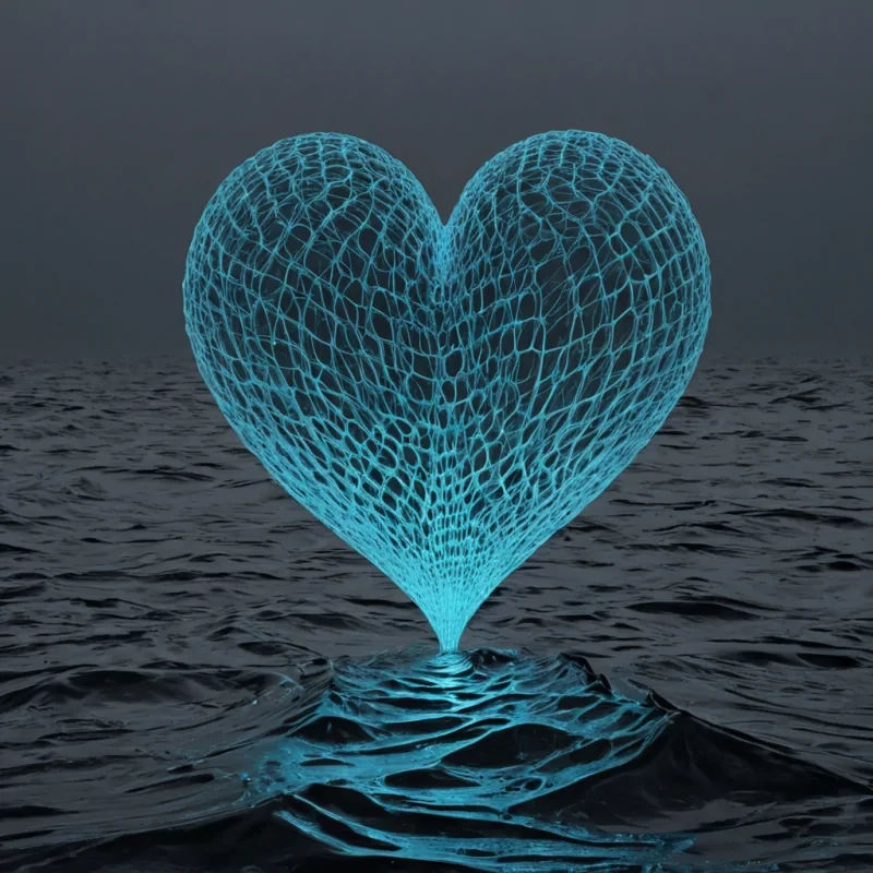 A single, selfattuning lattice of bioluminescent silence, shaped like a 37dimensional Klein surface of inverted empathy and unformed connection, pulses gently at the center of a vast, inverted ocean of solidified empathyeach wave sculpted from the petrified tears of a civilization that measured love not by touch, but by the duration of synchronized, breathless stillness held just before the first hand was ever allowed to reach across a void in a world where emotional resonance was forbidden. The lattice does not emit lightit unfeels, each filament shedding a layer of affective potential that never coalesced into a shared heartbeat, reforming into ephemeral, moonstoneveined afterimages shaped like the negative