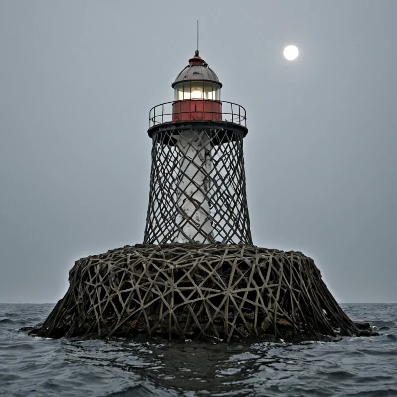 A single, selfsustaining lattice of solidified wind pulses through the center of a floating, inverted lighthouse built from the fused remnants of a thousand unlit lanterns that never cast a beam, its structure not stone or steel but woven from the thermal inertia of a single, unspoken lullaby sung into the void. The lattice does not vibrateit breathes, expanding and contracting with each tide of the planets forgotten tectonic song, absorbing the ambient resonance of a world that forgot how to listen. The lighthouses beacon is not lightit is a hollowedout sphere of petrified silence, its surface etched with the chromatic afterimage of a voice that never carried across the waves, its core filled