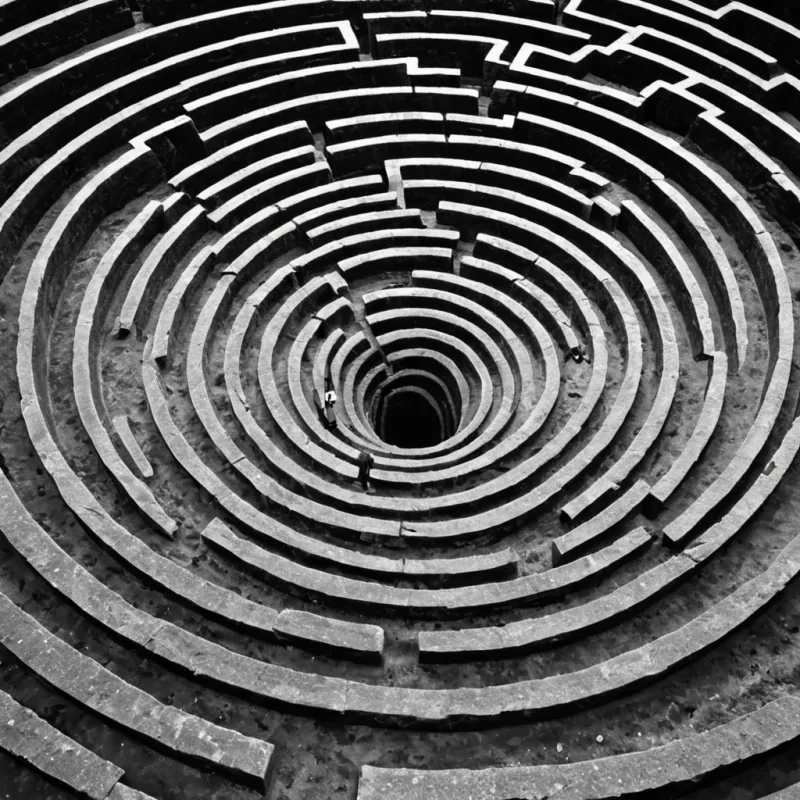 A single, selfilluminating filament of solidified breath, shaped like a spiraling, nonNewtonian knot of inverted time, pulses at the center of a vast, suspended labyrinth built not from stone or metal, but from the compressed echoes of unspoken apologies from a civilization that communicated through the silence between breaths. The filament does not unravelit unapologizes, each twist dissolving a layer of regret that never coalesced, reforming into ephemeral, prismatic corridors shaped like the negative space between two hands that never met in the same moment of contrition. The labyrinth is not architecturalit is a layered expanse of petrified stillness, each wall etched with the thermodynamic residue of a confession