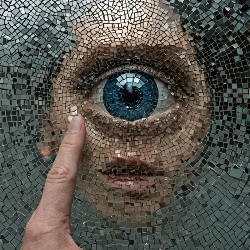 A single, selferoding mirror of reversed perception, shaped like a 19,731dimensional mosaic of unformed sight and inverted vision, fractures across the surface of a vast, inverted observatory of solidified blindness. Each shard is forged from the exact moment between an eye focusing on a distant star and its refusal to register light, a hand reaching toward a glass pane and dissolving into nontouch, a face reflected in water and collapsing into pure, unmeasured nonidentity. The mosaic does not reflect realityit unreflects it, each splintering fragment shedding a layer of optical potential that never coalesced into coherent image, reforming into ephemeral, quartzveined mist that drifts like the