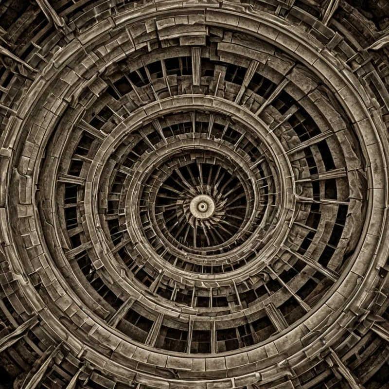 A single, selfgenerating fractal of solidified timelapse, shaped like a 19dimensional spiral of inverted chronology and unformed nostalgia, pulses at the center of a vast, inverted clocktower built from the petrified ticks of a civilization that measured existence through the duration of synchronized, silent staring at the same unmoving second hand. The fractal does not advanceit unremembers, each rotation dissolving a layer of temporal potential that never coalesced into a shared memory, reforming into ephemeral, rosequartzthreaded afterimages shaped like the negative space between two eyes that never blinked in unison during the same moment of mutual anticipation. The clocktower is not mechanicalit is a stratified ex