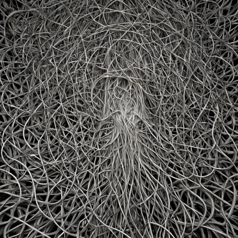 A single, selfilluminating tangle of reversed silence, shaped like a 17,429dimensional knot of unformed stillness and inverted resonance, pulses at the center of a vast, inverted archive of solidified breath  each shelf carved from the exact moment between a sigh escaping and its refusal to dissipate, a gasp forming in the lungs and dissolving into nonaerodynamic emptiness, a whisper carried on a breeze and collapsing into pure, unmeasured nonvibration. The tangle does not contain sound  it uncontains it, each intersecting filament shedding a layer of acoustic potential that never coalesced into perceptible resonance, reforming into ephemeral, obsidianthreaded afterimages shaped