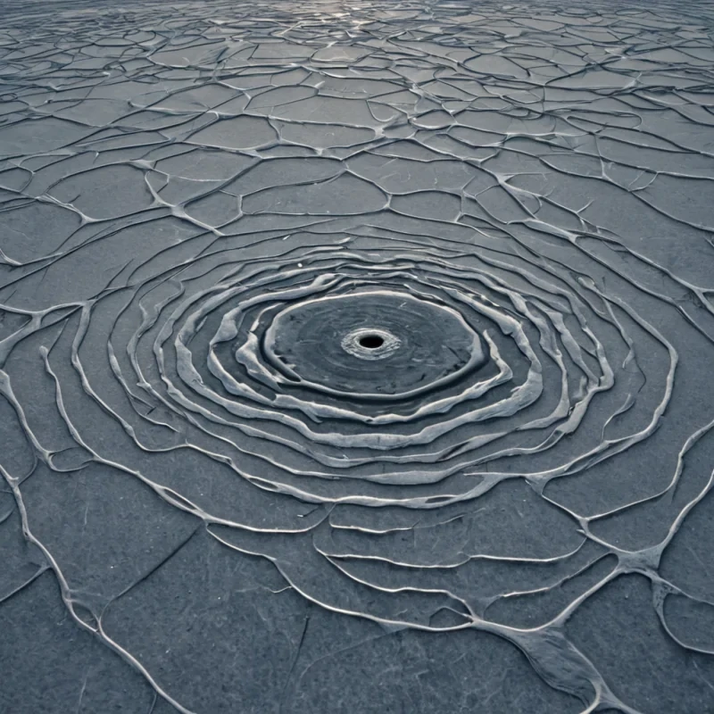 A single, selfoscillating membrane of liquidized empathy stretches across the surface of a dormant, crystalline tundra on a planet that orbits a neutron star in reverse, its ripples not moving forward but receding into the past with each crest. The membrane does not reflect lightit absorbs emotion, each wave pulsing with the faint, chromatic afterimage of a lullaby composed in the language of unspoken apologies. The tundra beneath is not frozenit is a solidified layer of compressed silence, its surface etched with the geometric patterns of a conversation that ended before it began, each fracture forming the outline of a door that leads to a room that has never been built. Above, the sky is not skyit is