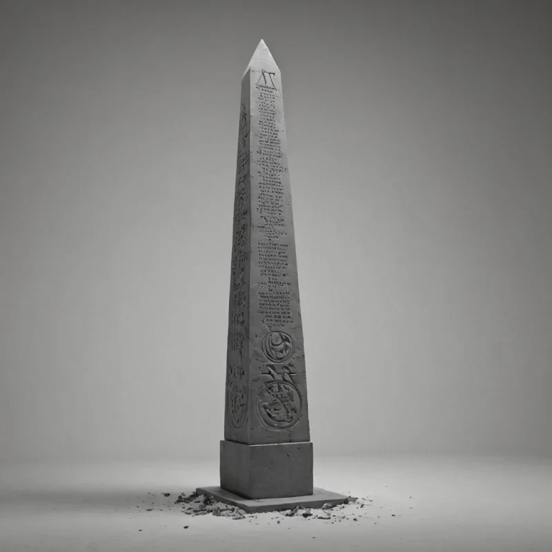A single, selferoding column of reversed language, shaped like a 4,017dimensional obelisk of unformed syntax and inverted meaning, stands at the center of a vast, inverted archive of solidified silence. Each glyph is carved from the exact moment between a word being spoken and its refusal to resonate, a sentence forming in thought and dissolving into nonlogic, a name whispered into a void and collapsing into pure, unmeasured nonsignification. The obelisk does not communicateit uncommunicates, each crumbling rune shedding a layer of linguistic potential that never coalesced into story, truth, or command, reforming into ephemeral, onyxveined fog that drifts like forgotten breath
