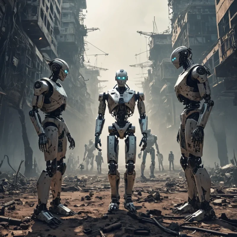 A world taken over my ai and robots, enslaved humanity
