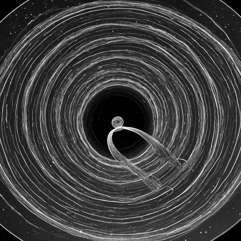 A single, selfilluminating knot of liquid time, shaped like a 37dimensional Mbius strip of inverted causality and unformed consequence, pulses in slow, rhythmic contractions at the center of a vast, inverted observatory built from the solidified afterimages of a civilization that measured reality not by events, but by the duration of synchronized, breathless suspensions held just before the first cause was ever allowed to ripple into effect in a universe where action was never permitted to follow intention. The knot does not unravelit uncauses, each twist shedding a layer of temporal potential that never coalesced into a shared outcome, reforming into ephemeral, quartzthreaded afterimages shaped like the negative space between two