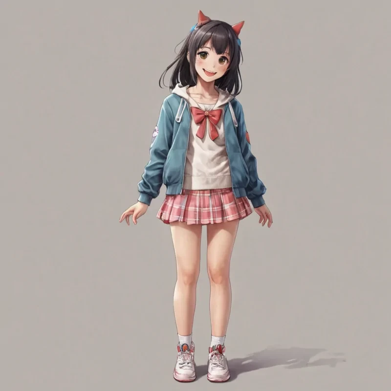 full body photo of girl, anime,cute,hyperrealistic,happy