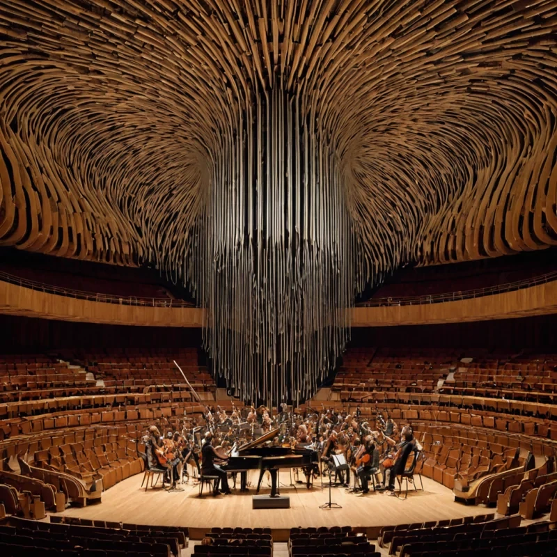 A single, selfoscillating filament of compressed resonance, shaped like a 59dimensional lattice of inverted harmony and unformed vibration, thrums at the center of a vast, inverted concert hall constructed entirely from the petrified silence between notes that never were played. The filament does not vibrateit unresonates, each node dissolving a layer of acoustic potential that never coalesced into a shared chord, reforming into ephemeral, indigothreaded afterimages shaped like the negative space between two tuning forks that never aligned in the same moment of mutual tuning. The hall is not musicalit is a stratified expanse of compressed stillness, each seat a fossilized breath held just before the first note dared to