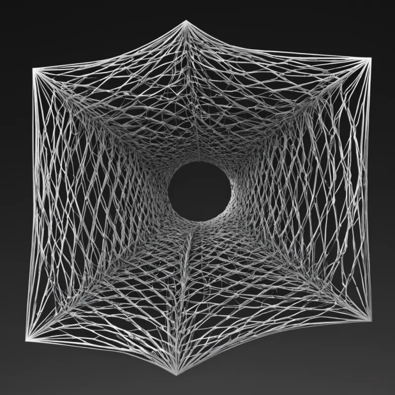 A single, selfsynthesizing lattice of inverted geometry, shaped like a 207dimensional tesseract of unformed space and reversed dimensionality, pulses at the center of a vast, inverted void of solidified perspectiveeach facet forged from the exact moment between a line being drawn and its refusal to connect, a plane unfolding and its sudden collapse into pure nonorientation, a horizon forming and its unraveling into infinite, directionless depth. The lattice does not constructit unconstructs, each shimmering vertex shedding a layer of spatial potential that never coalesced into a shared form, reforming into ephemeral, opalthreaded afterimages shaped like the negative space between two eyes that never aligned on the same plane,