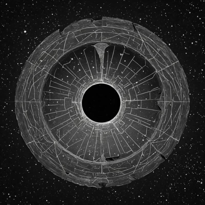 A single, selffragmenting constellation of inverted geometry, shaped like a 9dimensional torus of unformed symmetry and reversed proportion, floats in the center of a vast, inverted void of solidified perspectiveeach fragment carved from the petrified gaze of a civilization that measured reality not by sight, but by the duration of synchronized, breathless stillness held just before the first line was ever permitted to be drawn in a world where form was forbidden. The constellation does not dissolveit unperceives, each shard shedding a layer of spatial potential that never coalesced into a shared dimension, reforming into ephemeral, chromeveined afterimages shaped like the negative space between two eyes that never aligned on the same horizon of