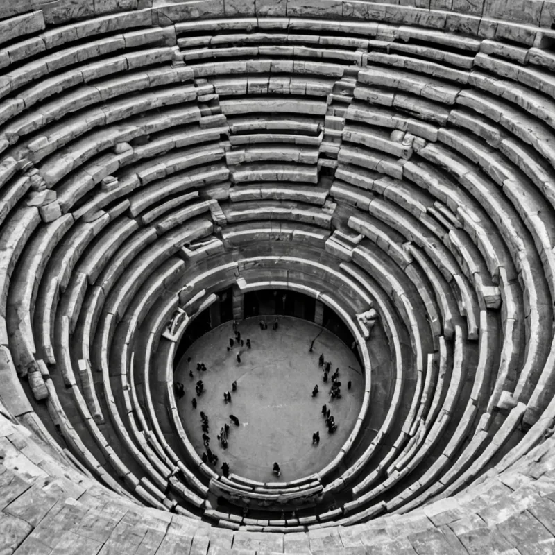 A single, selfrewriting column of solidified laughter, shaped like a spiraling, nonlinear echo of reversed auditory delight, pulses at the center of a vast, inverted amphitheater constructed from the compressed, unshared joy of a civilization that communicated through the duration of synchronized, silent smiling. The column does not resonateit unlaughs, each rotation dissolving a layer of mirth that never coalesced into a genuine chuckle, reforming into ephemeral, topazveined afterimages shaped like the negative space between two mouths that never curved in the same moment of mutual amusement. The amphitheater is not performativeit is a layered expanse of petrified hilarity, each tier etched with the kinetic